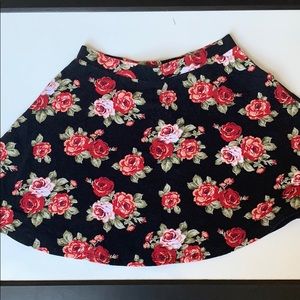 Black flower print cotton skirt